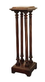 French neoclassical 4 column walnut pedestal with rouge marble top