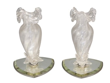 Pair of Murano glass ruffle edge bud vases