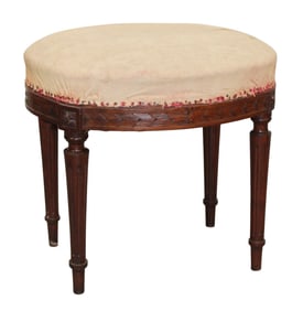 French Louis XVI style oval stool on fluted legs