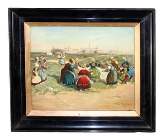 Oil on canvas after La ronde des petites Bigoudènes by Edouard Doigneau
