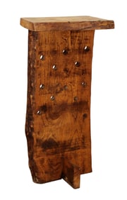 Live edge wine tasting table with bottle storage