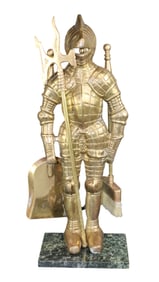 Brass knight fireplace tool set