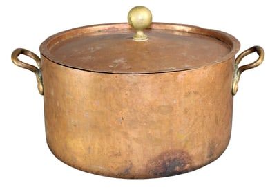 French copper lidded pot with bronze handles