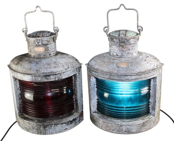 Pair A. Ward Hendrickson nautical ship lanterns electrified as lamps