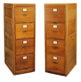 Lot of 2 American Library Bureau Safe Makers oak 4 drawer file cabinets