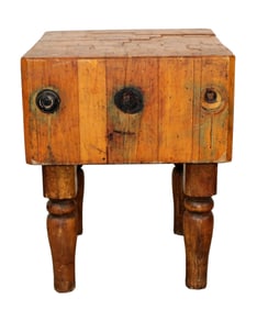 American 12 1/2" thick end cut maple butcher block on turned legs