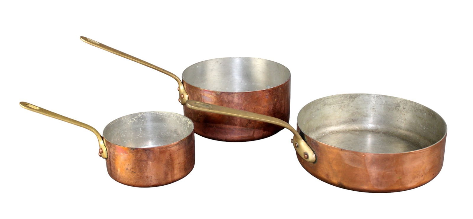 Lot of 3 French copper saucepans with bronze handles (1 of 8)