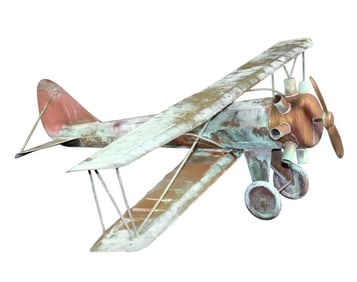 Copper decorative bi-plane model