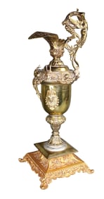 French brass and gilt bronze ewer with maiden & griffin handle
