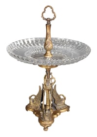 French bronze & crystal centerpiece with triple swan base