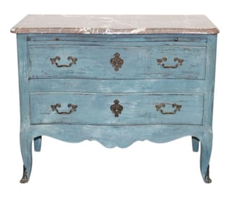 French Louis XV style 2 drawer commode on legs with marble top
