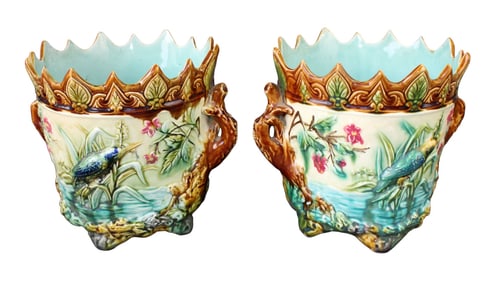 Lot of 2 French Majolica cachepots