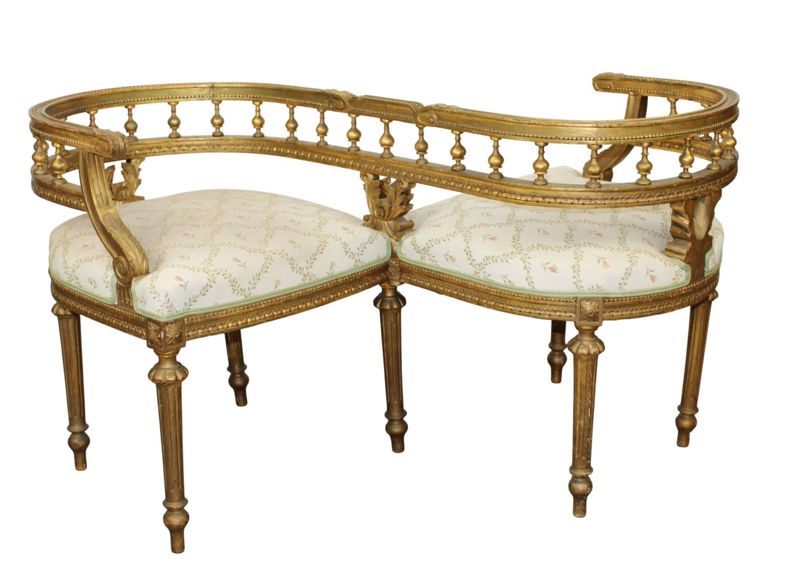 French Louis XVI style giltwood tete a tete settee (1 of 9)