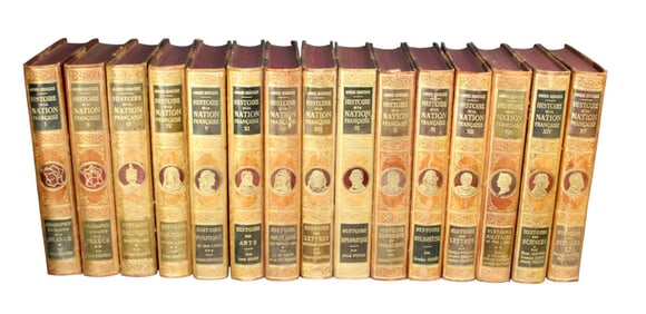 15 volume leather bound books Histoire de La Nation Francaise by Gabriel Hanotaux