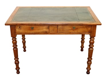 French Louis Philippe bureau plat desk in walnut with leather top