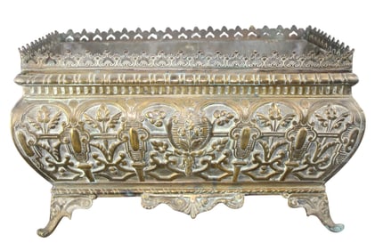 French Gothic revival embossed brass jardinerie
