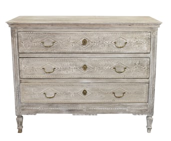 French Directoire 3 drawer commode in weathered oak