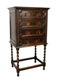 English Jacobean style oak 4 drawer music chest on barley twist legs