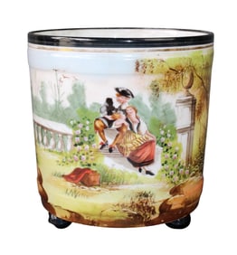 French porcelain cache pot painted with courtesan scene