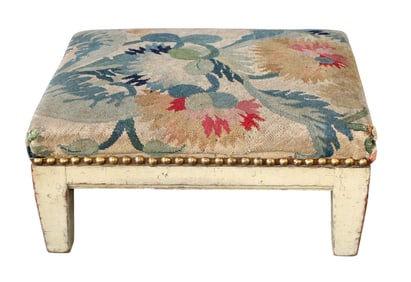 French miniature foot stool with needlepoint