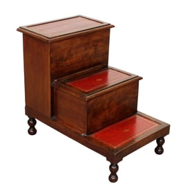 English bed steps in walnut with tooled red leather steps