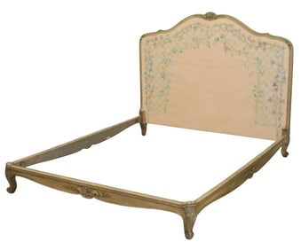 French Louis XV style carved and painted walnut bed