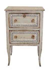 Italian petit 2 drawer commode on legs with painted finish