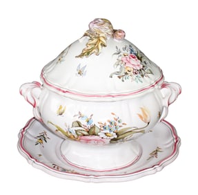 French Lallier Moustiers  porcelain lidded soup tureen with platter