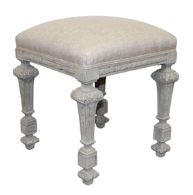 French carved and painted walnut foot stool