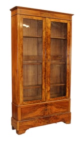 French Louis Philippe 2 door bookcase in burled walnut