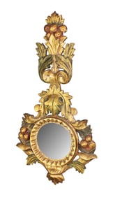 Italian carved polychrome giltwood mirror with convex glass