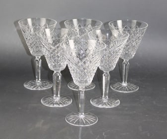Set of 6 Waterford cut diamond crystal wine glasses