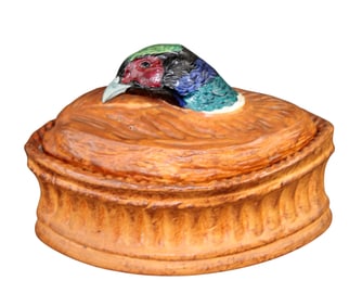 French Pillivuyt glazed ceramic pate tureen with trompe l'oeil