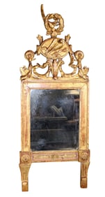 French Louis XVI petite gold leaf mirror with bird