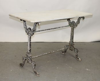 French iron base cafe table with marble top