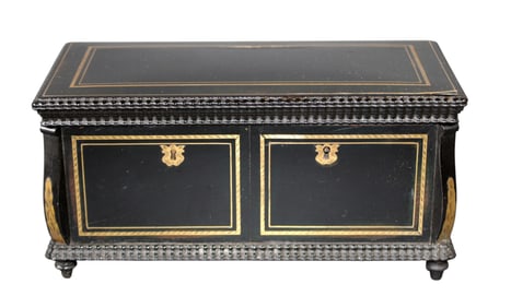 French Napoleon III ebonized and brass banded tea caddy box