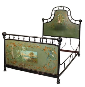 French Napoleon III painted iron bed with monogram