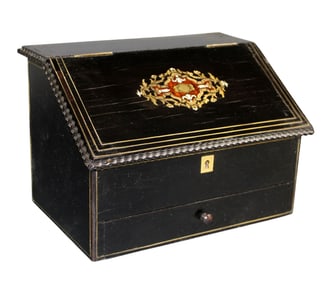 French Napoleon III ebonized and brass banded letter box