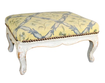 French Louis XV style painted foot stool with needlepoint