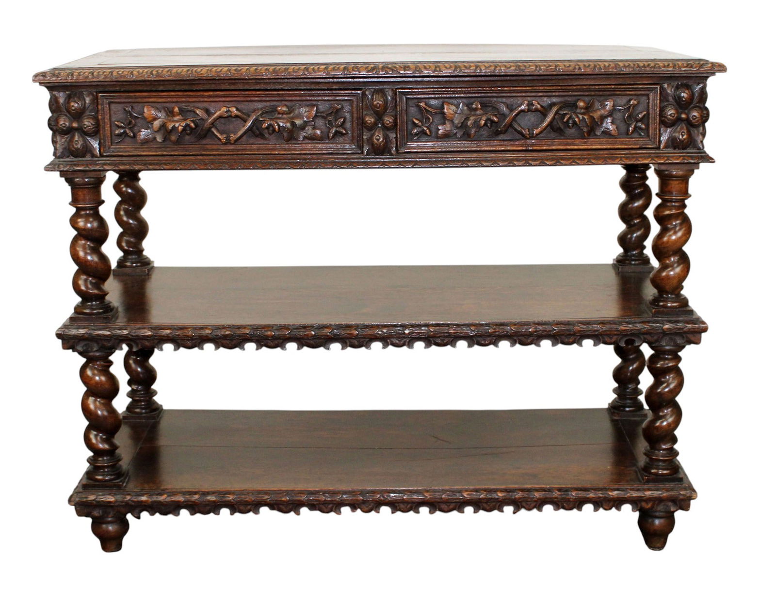 French lift top tiered server in carved oak with marble top (1 of 13)