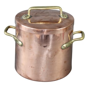 French copper lidded stock pot with bronze handles