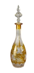 Amber cut to clear decanter with grape motif