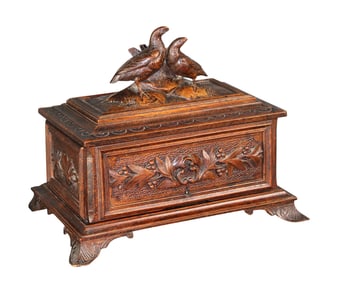 Black Forest relief carved cigar box with birds