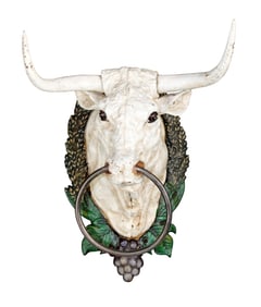 Painted cast iron bull head with ring