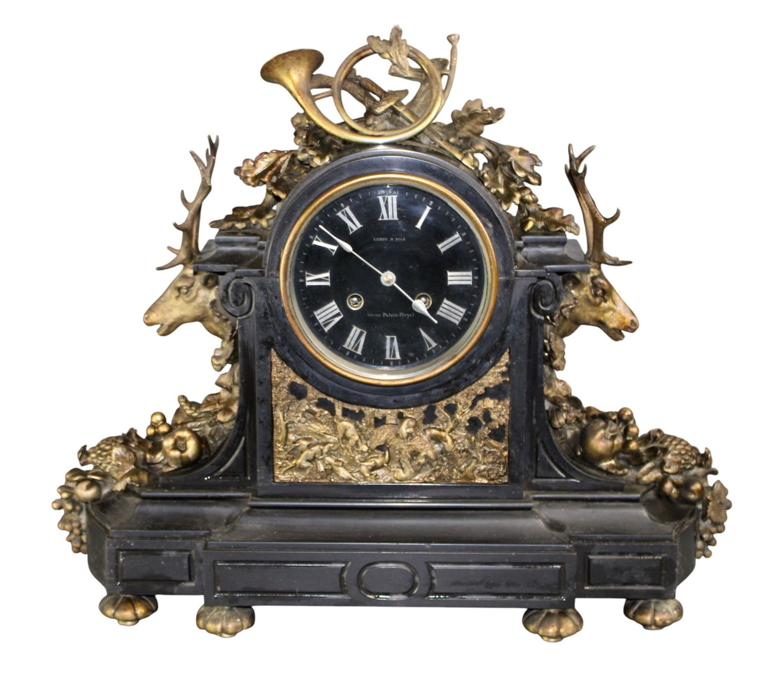 French Leroy & Fils marble and bronze mantel clock (1 of 12)