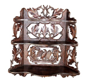 Black Forest pierced carved wall shelf with eagle