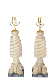 Pair of French fragment lamps on lucite bases