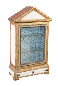 French small display cabinet with peak top and gilt accents