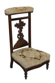 French prie dieu prayer bench in carved rosewood with needlepoint