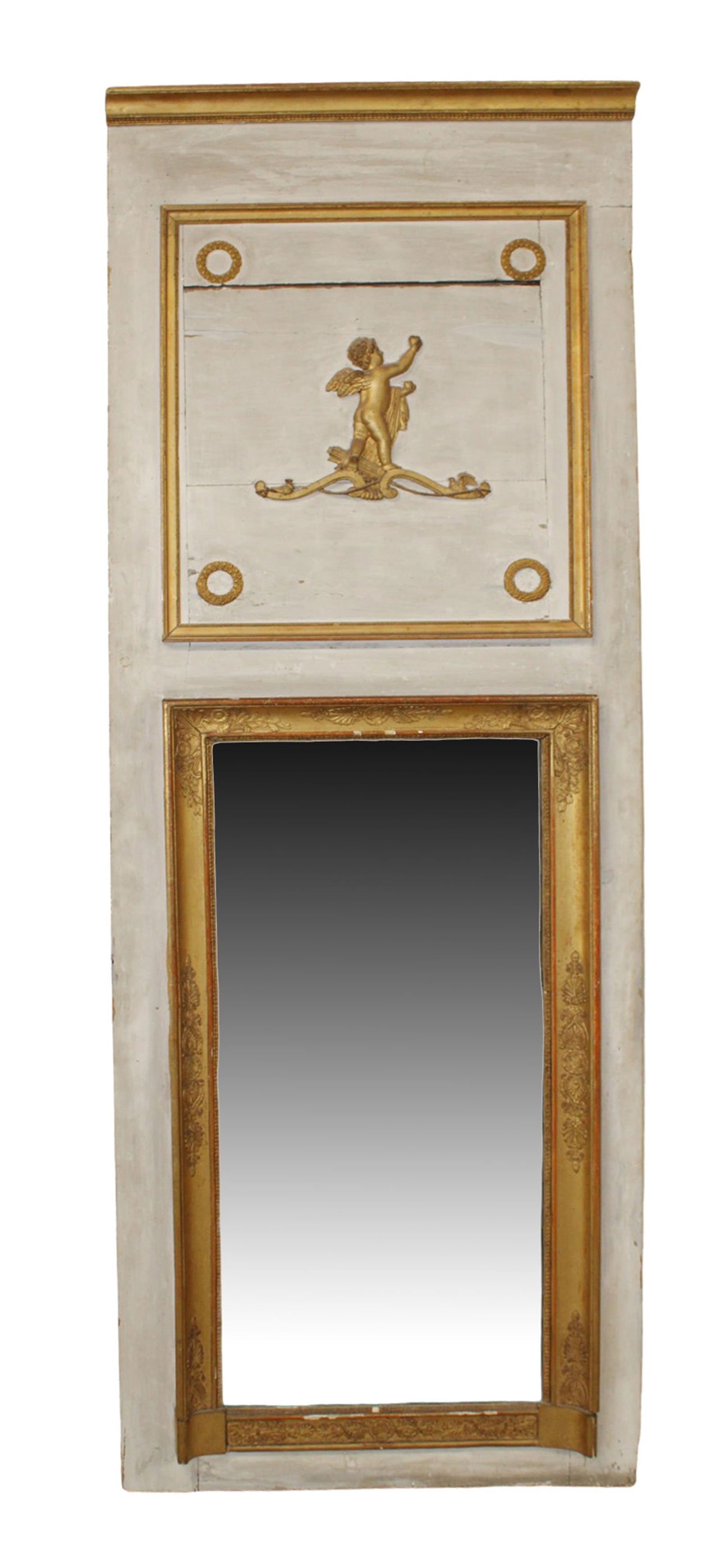 French Empire trumeau mirror with gilt cupid (1 of 5)